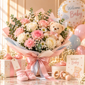 New baby gift and flowers